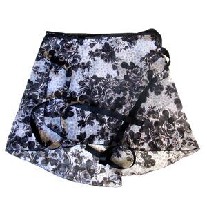 Black Grey & White Grayscale Roses Ballet Dance Wrap Skirt M/L High Low Fishtail